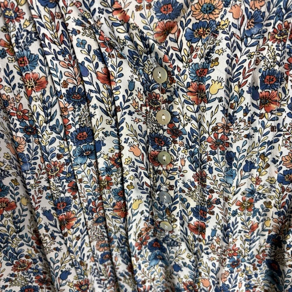 Rose + Olive Pintuck Blouse 2X Floral Blue White Pink Work Cottage Office Church - Picture 3 of 7